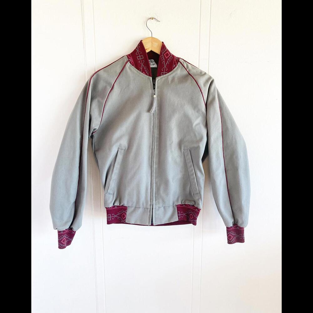 80s Southwestern Bomber Jacket Aztec Print canvas coat XS S